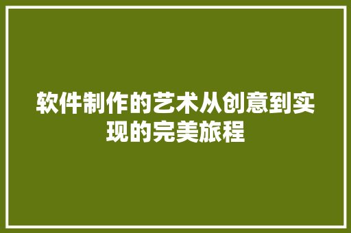 软件制作的艺术从创意到实现的完美旅程