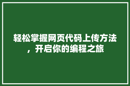 轻松掌握网页代码上传方法，开启你的编程之旅 小程序开发