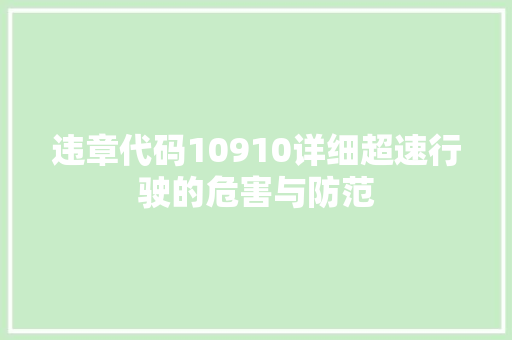 违章代码10910详细超速行驶的危害与防范 AI技术学习