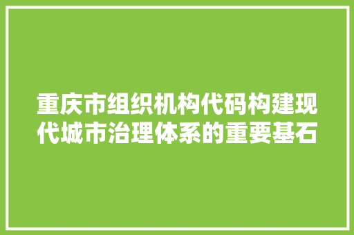 重庆市组织机构代码构建现代城市治理体系的重要基石