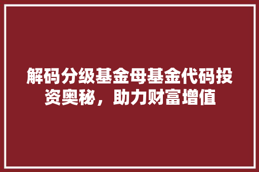 解码分级基金母基金代码投资奥秘，助力财富增值