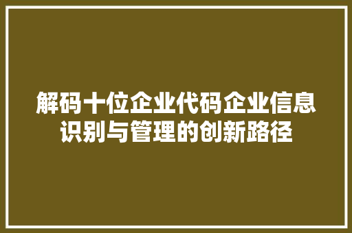 解码十位企业代码企业信息识别与管理的创新路径