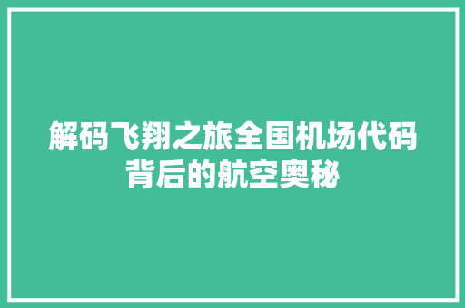 解码飞翔之旅全国机场代码背后的航空奥秘