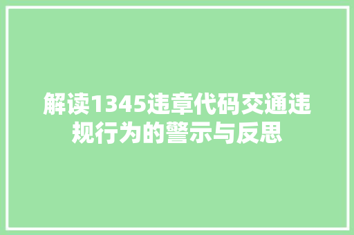 解读1345违章代码交通违规行为的警示与反思