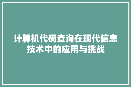 计算机代码查询在现代信息技术中的应用与挑战