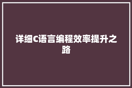 详细C语言编程效率提升之路