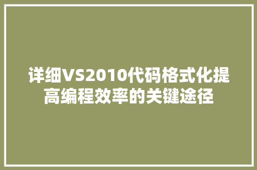 详细VS2010代码格式化提高编程效率的关键途径 网站优化