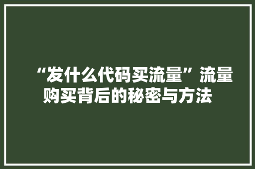 “发什么代码买流量”流量购买背后的秘密与方法