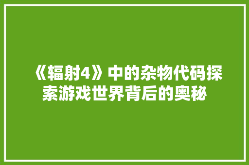 《辐射4》中的杂物代码探索游戏世界背后的奥秘 小程序开发