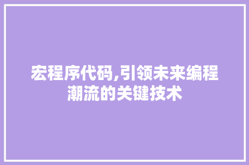 宏程序代码,引领未来编程潮流的关键技术 宏程序代码,引领未来编程潮流的关键技术 英文谷歌算法