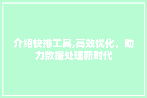 介绍快排工具,高效优化，助力数据处理新时代