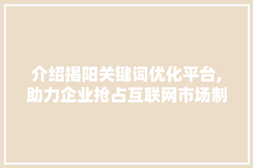 介绍揭阳关键词优化平台,助力企业抢占互联网市场制高点