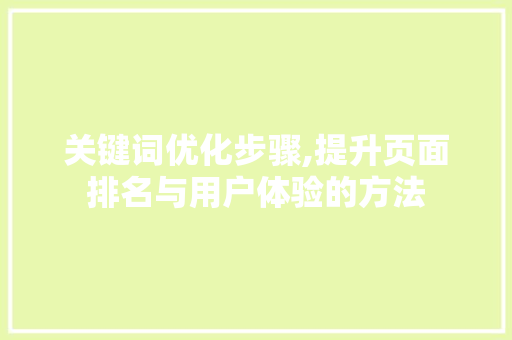 关键词优化步骤,提升页面排名与用户体验的方法