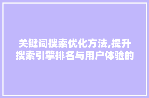 关键词搜索优化方法,提升搜索引擎排名与用户体验的方法 网站开发