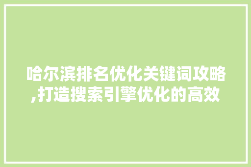 哈尔滨排名优化关键词攻略,打造搜索引擎优化的高效之路 百度算法
