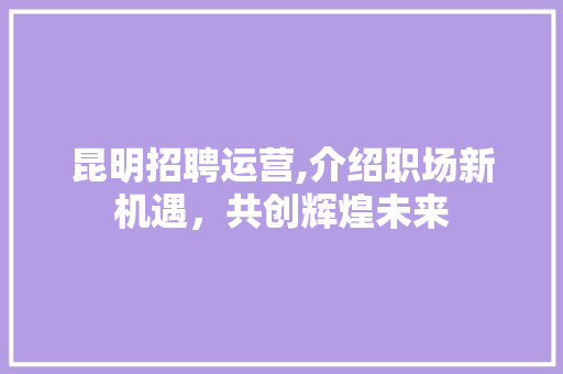 昆明招聘运营,介绍职场新机遇，共创辉煌未来
