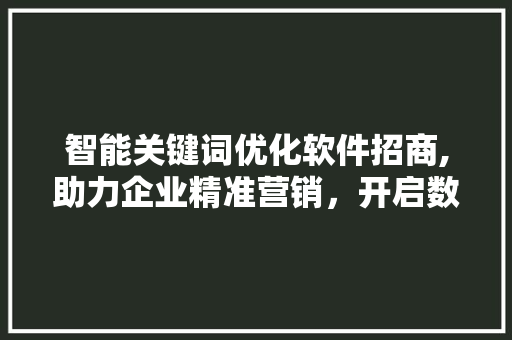智能关键词优化软件招商,助力企业精准营销，开启数字营销新时代