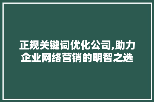 正规关键词优化公司,助力企业网络营销的明智之选 小程序开发