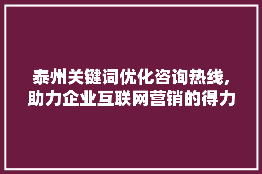 泰州关键词优化咨询热线,助力企业互联网营销的得力助手