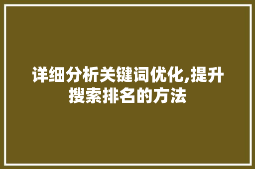 详细分析关键词优化,提升搜索排名的方法