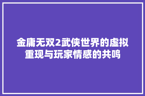 金庸无双2武侠世界的虚拟重现与玩家情感的共鸣