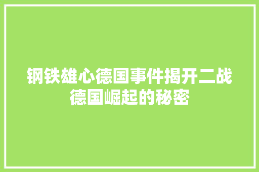 钢铁雄心德国事件揭开二战德国崛起的秘密