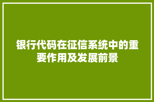 银行代码在征信系统中的重要作用及发展前景