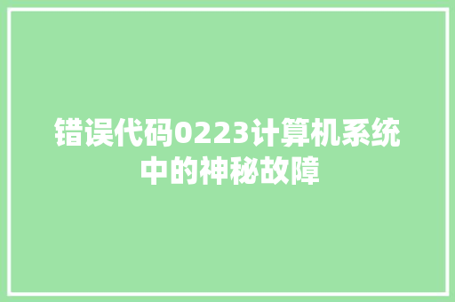 错误代码0223计算机系统中的神秘故障 网站优化