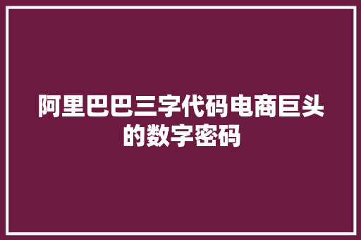 阿里巴巴三字代码电商巨头的数字密码 搜狗优化