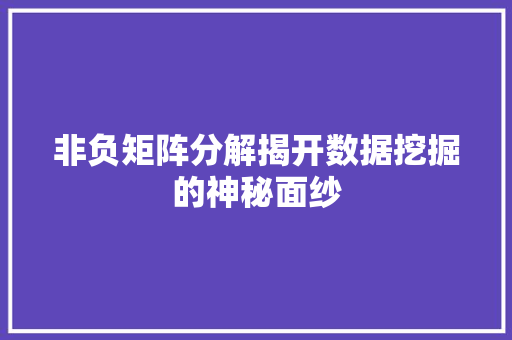非负矩阵分解揭开数据挖掘的神秘面纱