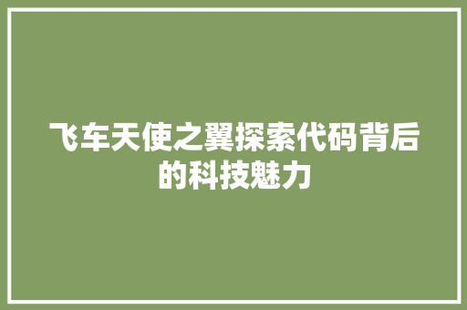 飞车天使之翼探索代码背后的科技魅力
