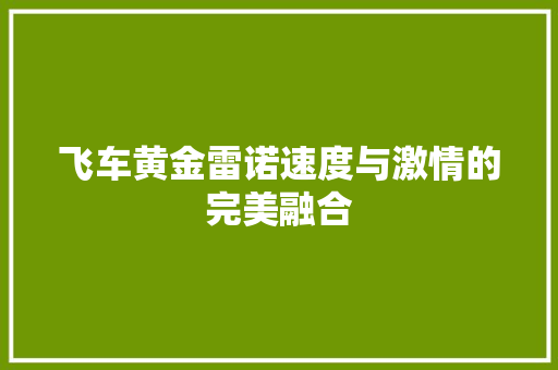 飞车黄金雷诺速度与激情的完美融合
