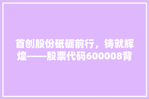 首创股份砥砺前行，铸就辉煌——股票代码600008背后的故事 seo技术