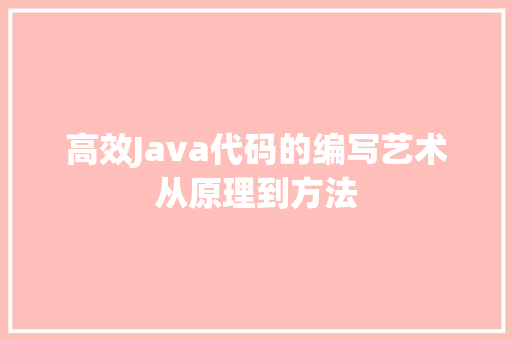 高效Java代码的编写艺术从原理到方法 seo技术
