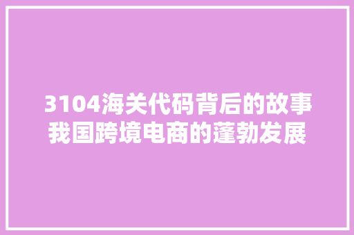 3104海关代码背后的故事我国跨境电商的蓬勃发展