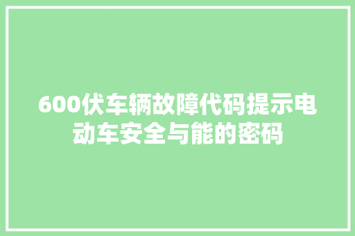 600伏车辆故障代码提示电动车安全与能的密码