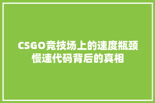 CSGO竞技场上的速度瓶颈慢速代码背后的真相