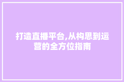 打造直播平台,从构思到运营的全方位指南