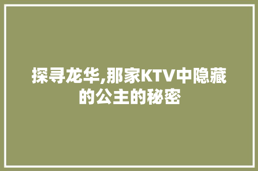 探寻龙华,那家KTV中隐藏的公主的秘密