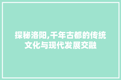 探秘洛阳,千年古都的传统文化与现代发展交融