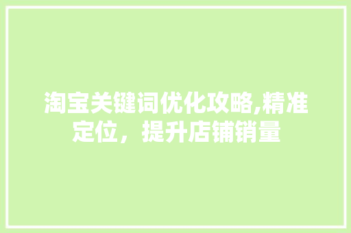 淘宝关键词优化攻略,精准定位，提升店铺销量