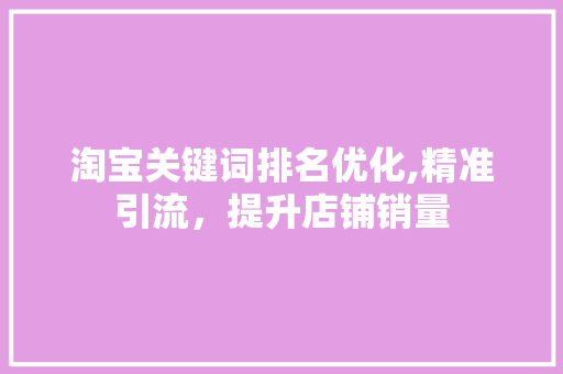 淘宝关键词排名优化,精准引流，提升店铺销量