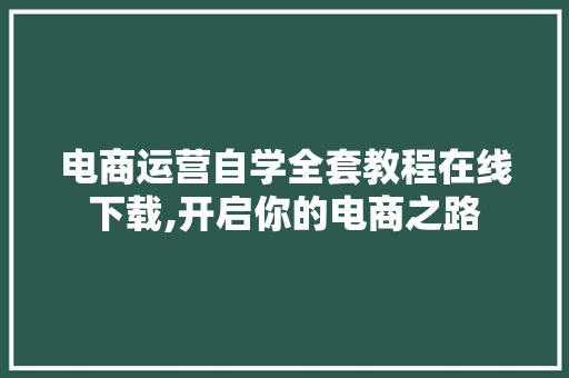 电商运营自学全套教程在线下载,开启你的电商之路