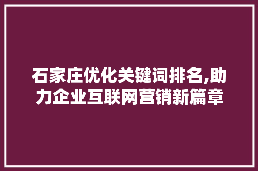 石家庄优化关键词排名,助力企业互联网营销新篇章 seo技术