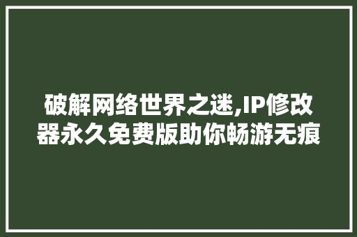 破解网络世界之迷,IP修改器永久免费版助你畅游无痕