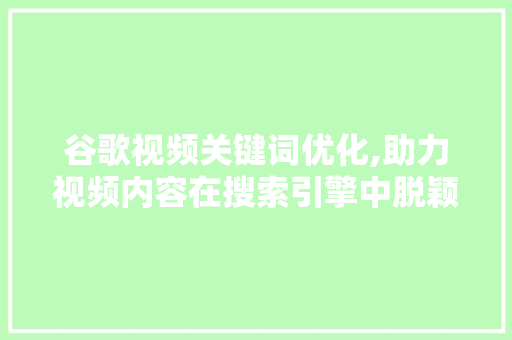 谷歌视频关键词优化,助力视频内容在搜索引擎中脱颖而出