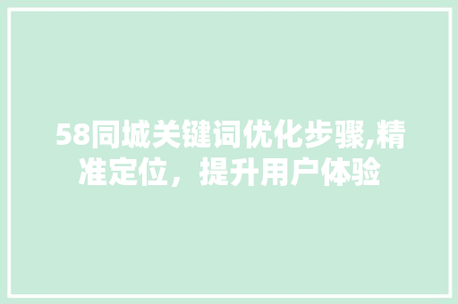58同城关键词优化步骤,精准定位，提升用户体验