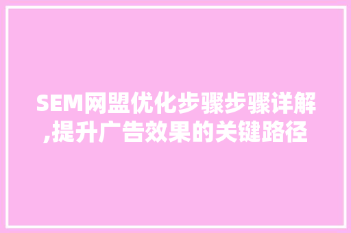 SEM网盟优化步骤步骤详解,提升广告效果的关键路径