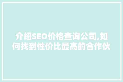 介绍SEO价格查询公司,如何找到性价比最高的合作伙伴 seo技术