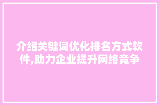 介绍关键词优化排名方式软件,助力企业提升网络竞争力 小程序开发